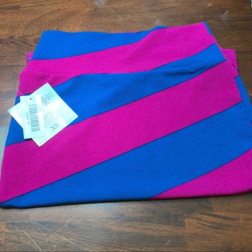 Lularoe Dark Pink Blue Stripe Cassie Skirt XS New
